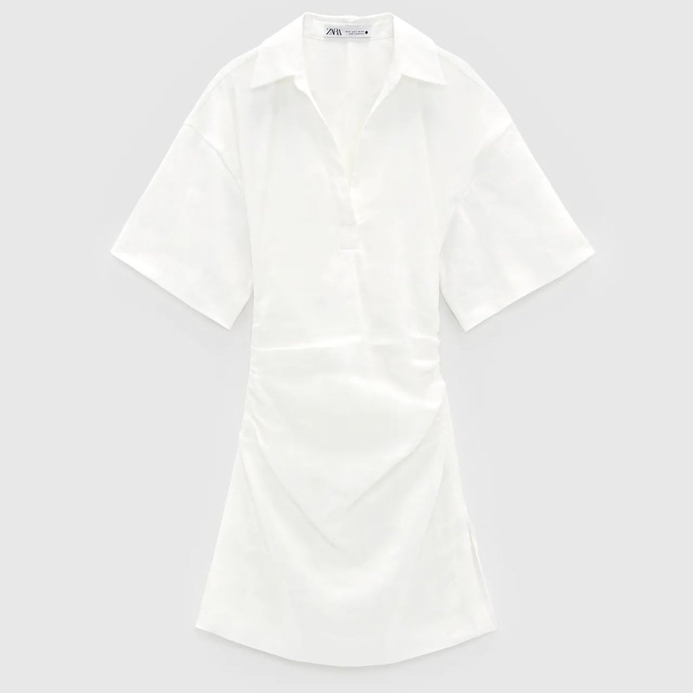 ZARA RUSTIC RUCHED DRESS XS - Picture 2 of 6